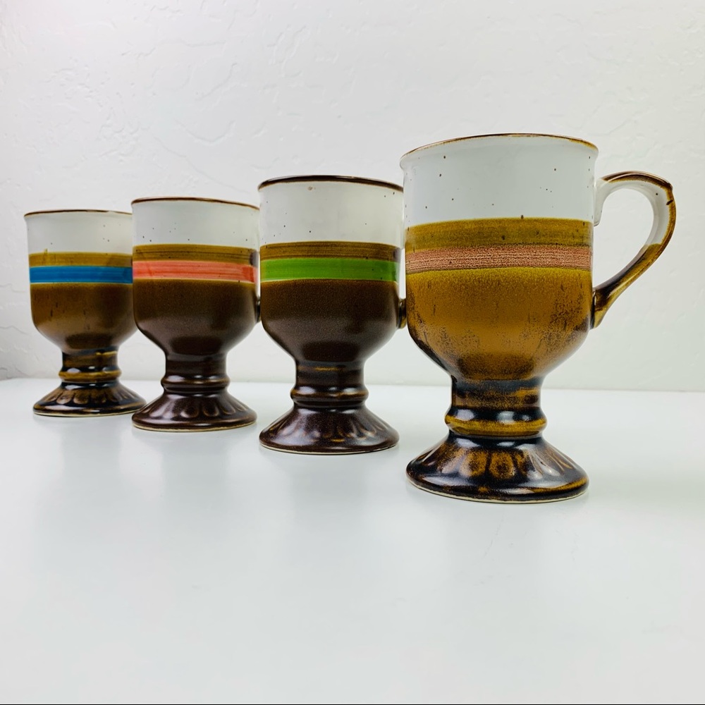 Studio Pottery Speckled Pedestal Mugs